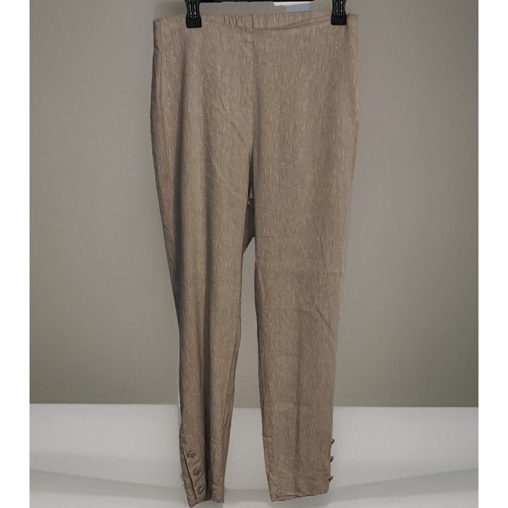 J Jill Linen Stretch Pants Size Medium/T Women’s Natural Beige Button Hems Crop